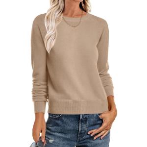 image:imageANRABESS Sweater for Women Long Sleeve Crewneck 2026 Spring Winter Soft Loose Fit Basic Knit Pullover Sweaters Top OutfitsWarm Khaki