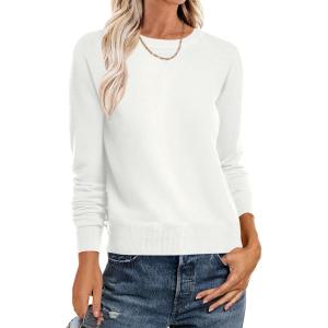 image:imageANRABESS Sweater for Women Long Sleeve Crewneck 2026 Spring Winter Soft Loose Fit Basic Knit Pullover Sweaters Top OutfitsWhite