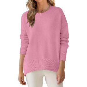 image:imageANRABESS Sweaters for Women 2025 Fall Long Sleeve Casual Loose Fit Knitted High Low Hem Basic Pullover Sweater TopsCoral Pink