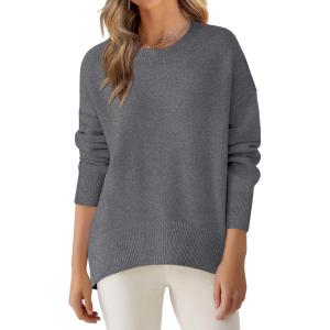image:imageANRABESS Sweaters for Women 2025 Fall Long Sleeve Casual Loose Fit Knitted High Low Hem Basic Pullover Sweater TopsDark Grey