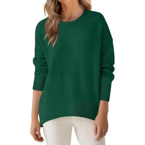 image:imageANRABESS Sweaters for Women 2025 Fall Long Sleeve Casual Loose Fit Knitted High Low Hem Basic Pullover Sweater TopsForest Green