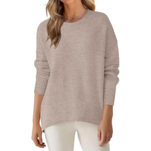 image:imageANRABESS Sweaters for Women 2025 Fall Long Sleeve Casual Loose Fit Knitted High Low Hem Basic Pullover Sweater TopsKhaki