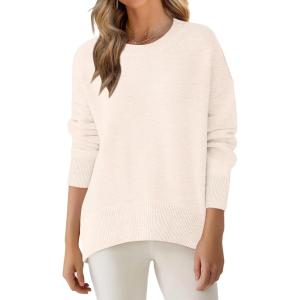 image:imageANRABESS Sweaters for Women 2025 Fall Long Sleeve Casual Loose Fit Knitted High Low Hem Basic Pullover Sweater TopsLight Apricot