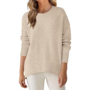 image:imageANRABESS Sweaters for Women 2025 Fall Long Sleeve Casual Loose Fit Knitted High Low Hem Basic Pullover Sweater TopsLight Beige