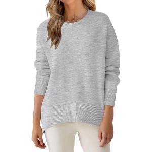 image:imageANRABESS Sweaters for Women 2025 Fall Long Sleeve Casual Loose Fit Knitted High Low Hem Basic Pullover Sweater TopsLight Grey