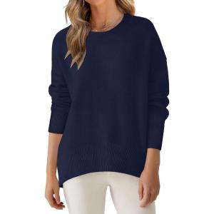 image:imageANRABESS Sweaters for Women 2025 Fall Long Sleeve Casual Loose Fit Knitted High Low Hem Basic Pullover Sweater TopsNavy Blue