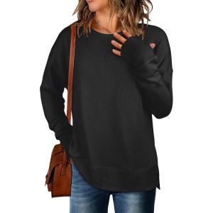 image:imageANRABESS Sweatshirts for Women 2025 Fall Long Sleeve Shirts Oversized Crewneck Lightweight Side Split Casual Pullover TopsBlack