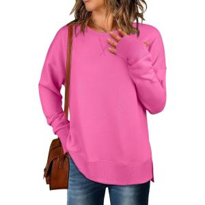 image:imageANRABESS Sweatshirts for Women 2025 Fall Long Sleeve Shirts Oversized Crewneck Lightweight Side Split Casual Pullover TopsHot Pink