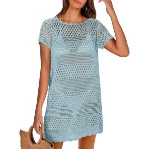 image:imageANRABESS Swimsuit Cover Up for Women 2026 Crochet Bathing Suit Swimwear Mesh Knit Beach Dress Summer Vacation ClothesSky
