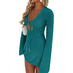image:imageANRABESS Swimsuit Cover Up for Women Crochet Bathing Suit 2026 Summer Swimwear V Neck Mesh Knit Dress Beach Vacation ClothesLake