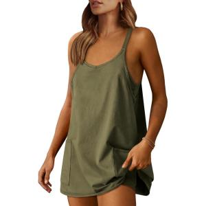 image:imageANRABESS Women Athletic Dress Summer Tennis Workout Active Sports Mini Romper Dress Built in Shorts Travel Vacation ClothesArmy Green