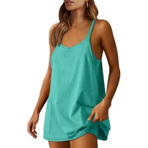 image:imageANRABESS Women Athletic Dress Summer Tennis Workout Active Sports Mini Romper Dress Built in Shorts Travel Vacation ClothesCyan