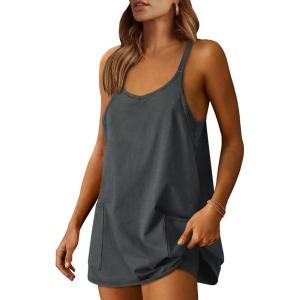 image:imageANRABESS Women Athletic Dress Summer Tennis Workout Active Sports Mini Romper Dress Built in Shorts Travel Vacation ClothesDeep Gray