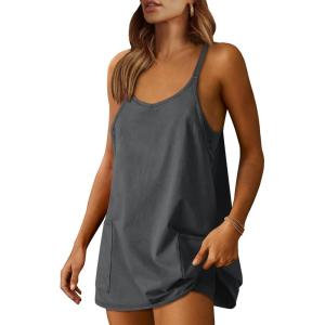 image:imageANRABESS Women Athletic Dress Summer Tennis Workout Active Sports Mini Romper Dress Built in Shorts Travel Vacation ClothesGray