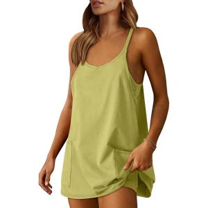 image:imageANRABESS Women Athletic Dress Summer Tennis Workout Active Sports Mini Romper Dress Built in Shorts Travel Vacation ClothesLight Green