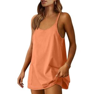 image:imageANRABESS Women Athletic Dress Summer Tennis Workout Active Sports Mini Romper Dress Built in Shorts Travel Vacation ClothesOrange