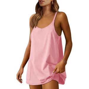 image:imageANRABESS Women Athletic Dress Summer Tennis Workout Active Sports Mini Romper Dress Built in Shorts Travel Vacation ClothesPink