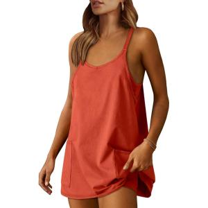 image:imageANRABESS Women Athletic Dress Summer Tennis Workout Active Sports Mini Romper Dress Built in Shorts Travel Vacation ClothesRed