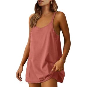 image:imageANRABESS Women Athletic Dress Summer Tennis Workout Active Sports Mini Romper Dress Built in Shorts Travel Vacation ClothesRust
