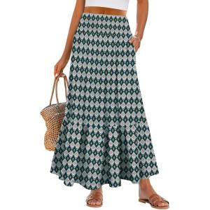 image:imageANRABESS Women Boho Floral Maxi Skirts High Waisted Tiered Skirt Flowy Beach Skirts with Pockets for Vacation amp Summer WearFloral Dark Green