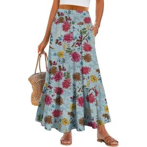 image:imageANRABESS Women Boho Floral Maxi Skirts High Waisted Tiered Skirt Flowy Beach Skirts with Pockets for Vacation amp Summer WearGreen Floral