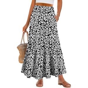 image:imageANRABESS Women Boho Floral Maxi Skirts High Waisted Tiered Skirt Flowy Beach Skirts with Pockets for Vacation amp Summer WearLeopard Print