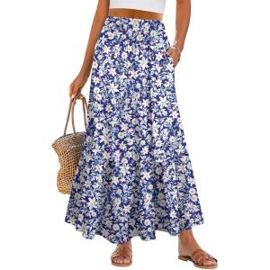 image:imageANRABESS Women Boho Floral Maxi Skirts High Waisted Tiered Skirt Flowy Beach Skirts with Pockets for Vacation amp Summer WearLily Floral