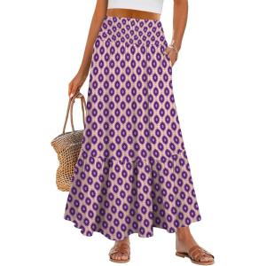 image:imageANRABESS Women Boho Floral Maxi Skirts High Waisted Tiered Skirt Flowy Beach Skirts with Pockets for Vacation amp Summer WearPurple Floral