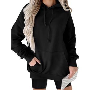 image:imageANRABESS Women Hoodies Long Sleeve Loose Fit Fleece Hooded Sweatshirts Drawstring Pullover Top With Pockets 2025 Fall OutfitsBlack