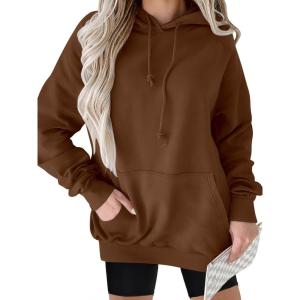 image:imageANRABESS Women Hoodies Long Sleeve Loose Fit Fleece Hooded Sweatshirts Drawstring Pullover Top With Pockets 2025 Fall OutfitsCaramel