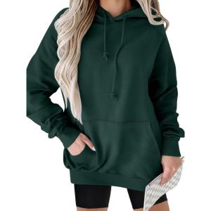 image:imageANRABESS Women Hoodies Long Sleeve Loose Fit Fleece Hooded Sweatshirts Drawstring Pullover Top With Pockets 2025 Fall OutfitsDeep Green