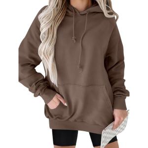 image:imageANRABESS Women Hoodies Long Sleeve Loose Fit Fleece Hooded Sweatshirts Drawstring Pullover Top With Pockets 2025 Fall OutfitsLight Brown