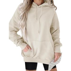 image:imageANRABESS Women Hoodies Long Sleeve Loose Fit Fleece Hooded Sweatshirts Drawstring Pullover Top With Pockets 2025 Fall OutfitsParchment