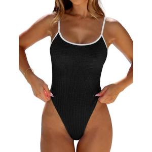 image:imageANRABESS Women One Piece Swimsuit Backless Full Coverage Ribbed Adjustable Strap Bathing Suit Beach Vacation Clothes SwimwearBlack