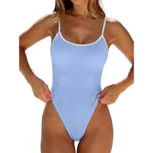 image:imageANRABESS Women One Piece Swimsuit Backless Full Coverage Ribbed Adjustable Strap Bathing Suit Beach Vacation Clothes SwimwearSky Blue