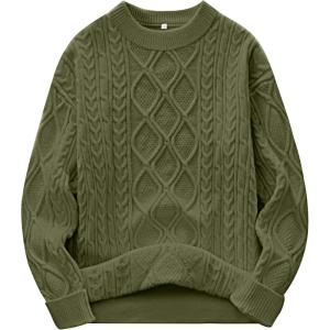 image:imageANRABESS Women Oversized Chunky Cable Knitted Vintage Sweater 2025 Fall Winter OutfitsArmy Green