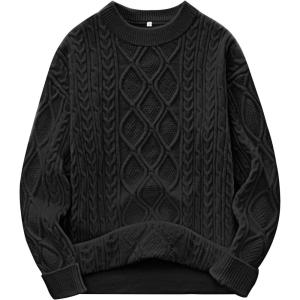 image:imageANRABESS Women Oversized Chunky Cable Knitted Vintage Sweater 2025 Fall Winter OutfitsBlack