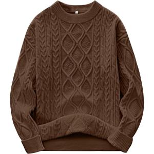image:imageANRABESS Women Oversized Chunky Cable Knitted Vintage Sweater 2025 Fall Winter OutfitsBrown