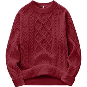 image:imageANRABESS Women Oversized Chunky Cable Knitted Vintage Sweater 2025 Fall Winter OutfitsDeep Red