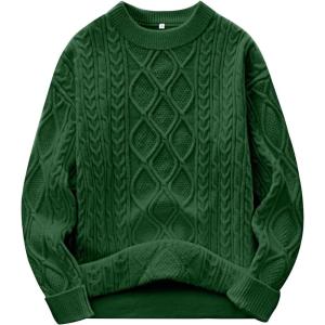 image:imageANRABESS Women Oversized Chunky Cable Knitted Vintage Sweater 2025 Fall Winter OutfitsGreen