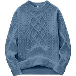 image:imageANRABESS Women Oversized Chunky Cable Knitted Vintage Sweater 2025 Fall Winter OutfitsGrey Blue