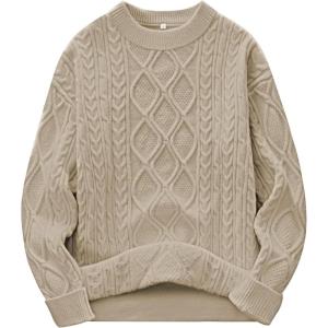 image:imageANRABESS Women Oversized Chunky Cable Knitted Vintage Sweater 2025 Fall Winter OutfitsKhaki