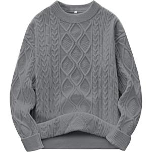 image:imageANRABESS Women Oversized Chunky Cable Knitted Vintage Sweater 2025 Fall Winter OutfitsLight Grey