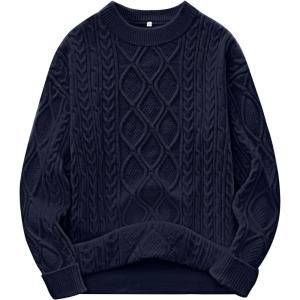 image:imageANRABESS Women Oversized Chunky Cable Knitted Vintage Sweater 2025 Fall Winter OutfitsNavy Blue