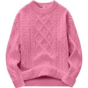 image:imageANRABESS Women Oversized Chunky Cable Knitted Vintage Sweater 2025 Fall Winter OutfitsPink
