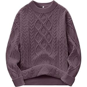 image:imageANRABESS Women Oversized Chunky Cable Knitted Vintage Sweater 2025 Fall Winter OutfitsPurple