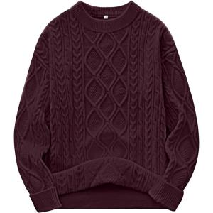 image:imageANRABESS Women Oversized Chunky Cable Knitted Vintage Sweater 2025 Fall Winter OutfitsWine Red