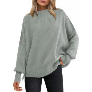 image:imageANRABESS Women Oversized Sweaters Batwing Long Sleeve 2026 Fall Outfits Crewneck Casual Knit Side Slit Fashion Pullover TopGray
