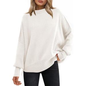 image:imageANRABESS Women Oversized Sweaters Batwing Long Sleeve 2026 Fall Outfits Crewneck Casual Knit Side Slit Fashion Pullover TopWhite
