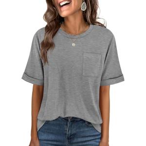 image:imageANRABESS Women Oversized T Shirts Short Sleeve Summer Casual Loose Top Basic Tee with PocketGray